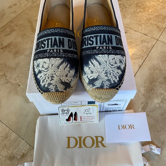 NEW Christian Dior Espadrilles Navy Cream 38.5 - Picture 6 of 8